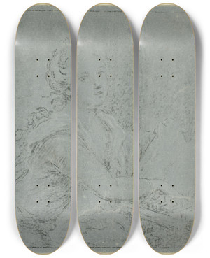 Triptych art skateboard deck of Angelica Kauffmann Woman At Spinet by Angelica Kauffmann (1741-1807)