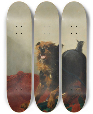 Triptych art skateboard deck of Giuseppe Palizzi Playing With A Fan by Giuseppe Palizzi (1812-1888)