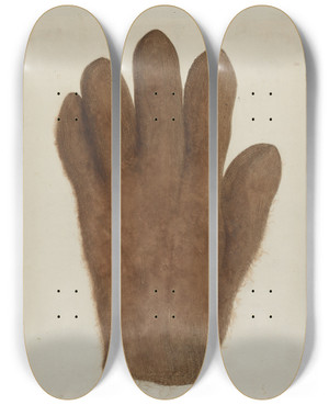 Triptych art skateboard deck of Helen E Gilman Shaker Glove by Helen E Gilman