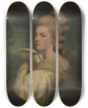 Triptych art skateboard deck of Sir Joshua Reynolds Mrs Mary Nesbitt by Sir Joshua Reynolds (1723-1792)