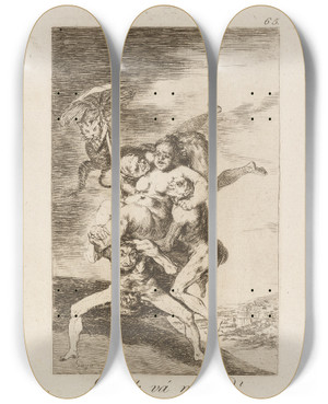 Triptych art skateboard deck of Francisco De Goya Donde V Mam Where Is Mother Going by Francisco de Goya (1746-1828)