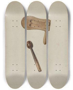 Triptych art skateboard deck of Alfred Koehn Policemans Rattle by Alfred Koehn