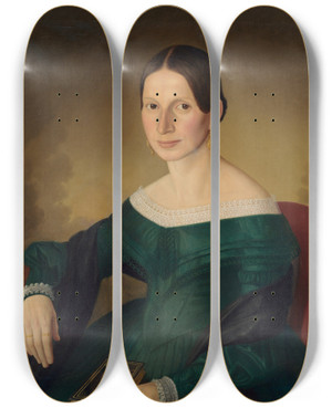 Triptych art skateboard deck of Jozef Boetech Klemens Portrait Of Mrs Juppov by Jozef Bozetech Klemens (1817-1883)