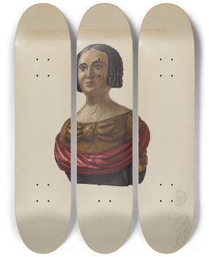 Triptych art skateboard deck of Flora Merchant Small Figurehead by Flora Merchant