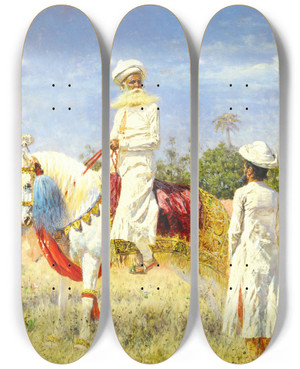 Triptych art skateboard deck of Vasily Vereshchagin Rider In Jaipur by Vasily Vereshchagin (1842-1904)