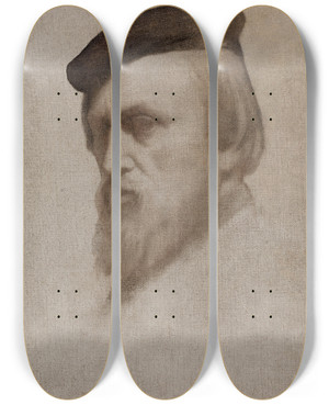 Triptych art skateboard deck of Jeanhippolyte Flandrin Autoportrait by Hippolyte Flandrin (1809-1864)