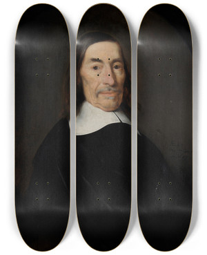 Triptych art skateboard deck of Nicolaes Maes Portrait Of Jacob De Witt 15891674 by Nicolaes Maes (1634-1693)