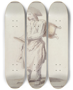 Triptych art skateboard deck of Edm Bouchardon Le Chaudronnier Auvergnat_2 by Edme Bouchardon (1698-1762)