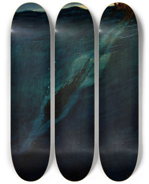 Triptych art skateboard deck of Marian Wawrzeniecki Water Nymph by Marian Wawrzeniecki (1863-1943)