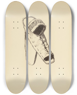Triptych art skateboard deck of Frederic Remington Rawhide Cradle Apache Illustration From The Song Of Hiawatha by Frederic Remington (1861-1909)