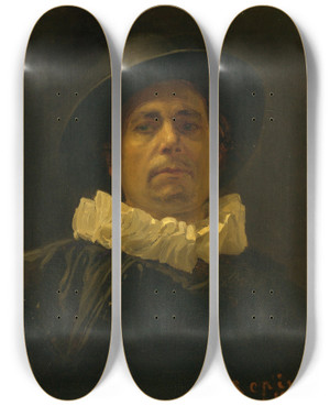 Triptych art skateboard deck of Ilya Efimovich Repin Study For A Man In Spanish Costume by Ilya Efimovich Repin (1844-1930)