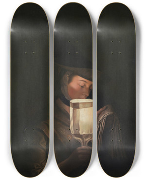 Triptych art skateboard deck of Henry Robert Morland The Ballad Singer by Henry Robert Morland (1716-1797)