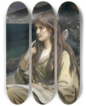 Triptych art skateboard deck of Ernst Stckelberg The Seer Woman by Ernst Stuckelberg (1831-1903)