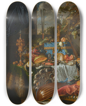 Triptych art skateboard deck of Jan Davidsz De Heem A Banquet Still Life_2 by Jan Davidsz de Heem (1606-1684)