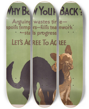 Triptych art skateboard deck of Willard Frederic Elmes Why Bow Your Back by Willard Frederic Elmes (1900-1956)