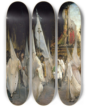 Triptych art skateboard deck of Gonzalo Bilbao Martnez Procession Of The Seven Words by Gonzalo Bilbao Martinez (1860-1938)