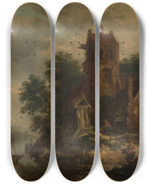 Triptych art skateboard deck of Roelof Jansz Van Vries The Pigeon House by Roelof Jansz. van Vries (1631-1681)