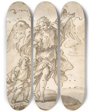 Triptych art skateboard deck of Paolo De Matteis Tobias And The Angel by Paolo de Matteis (1662-1728)