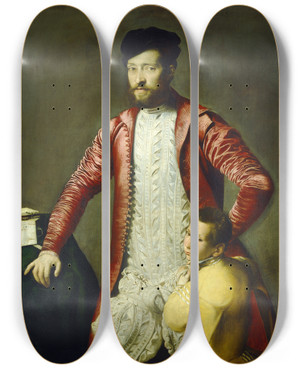 Triptych art skateboard deck of North Italian 16Th Century Alessandro Alberti With A Page by North Italian 16th Century