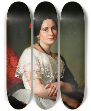 Triptych art skateboard deck of Jzef Simmler Portrait Of Katarzyna Jahn Artists Sister by Jozef Simmler (1823-1868)