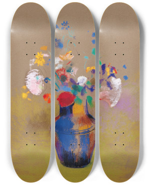 Triptych art skateboard deck of Odilon Redon Fleurs Sur Fond Gris by Odilon Redon (1840-1916)
