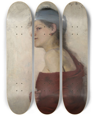 Triptych art skateboard deck of Olga Boznanska Portrait Of A Woman Gypsy Woman by Olga Boznanska (1865-1940)