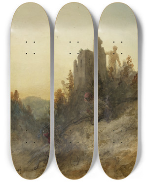Triptych art skateboard deck of Gustave Dor The Princess Is Held Captive by Gustave Dore (1832-1883)