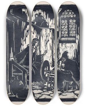 Triptych art skateboard deck of Frederika Sophia Cohen De Schoone Slaapster by Frederika Sophia Cohen (1903-1943)