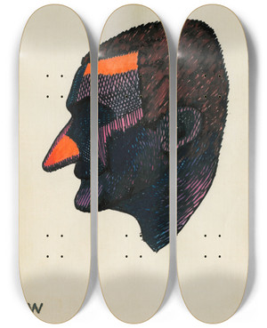 Triptych art skateboard deck of Karl Wiener Kopfstudie Aus Profile 10 Bltter Graz Ii by Karl Wiener (1901-1949)