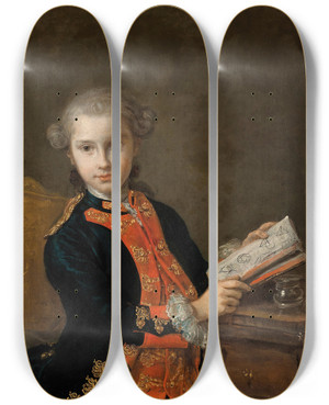 Triptych art skateboard deck of Giuseppe Bonito Portrait Of A Young Boy Possibly Carlo Vanvitelli 17391821 by Giuseppe Bonito (1707-1789)