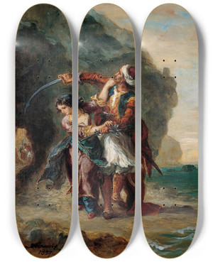 Triptych art skateboard deck of Eugne Delacroix Selim And Zuleika by Eugene Delacroix (1798-1863)