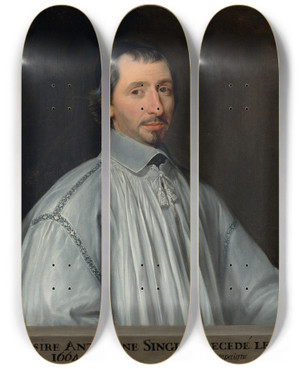 Triptych art skateboard deck of Philippe De Champaigne Antoine Singlin by Philippe De Champaigne (1602-1674)