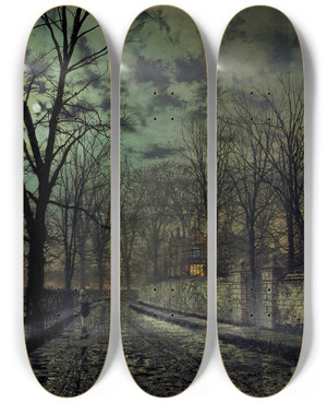 Triptych art skateboard deck of John Atkinson Grimshaw November by John Atkinson Grimshaw (1836-1893)
