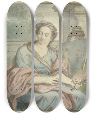 Triptych art skateboard deck of Louis Fabritius Dubourg De Schilderkunst by Louis Fabritius Dubourg (1693-1775)