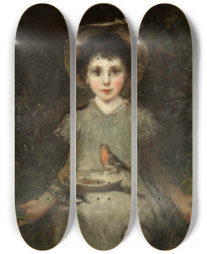 Triptych art skateboard deck of James Sant Portrait Of A Young Girl by James Sant (1820-1916)
