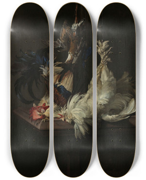 Triptych art skateboard deck of Willem Van Aelst Still Life With Fowl by Willem van Aelst (1627-1683)