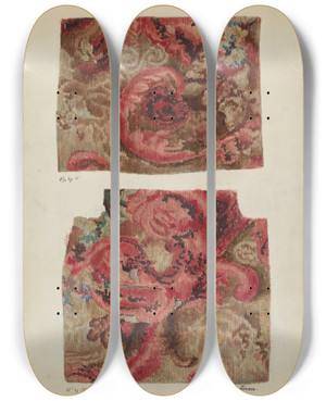 Triptych art skateboard deck of Mary Berner Carpet Bag by Mary Berner