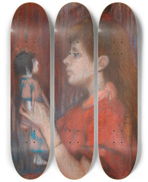Triptych art skateboard deck of Federico Zandomeneghi Girl With Doll by Federico Zandomeneghi (1841-1917)