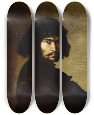 Triptych art skateboard deck of Salvator Rosa Selfportrait_1 by Salvator Rosa (1615-1673)