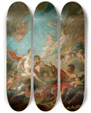 Triptych art skateboard deck of Franois Boucher Venus In The Workshop Ofvulcan by Francois Boucher (1703-1770)