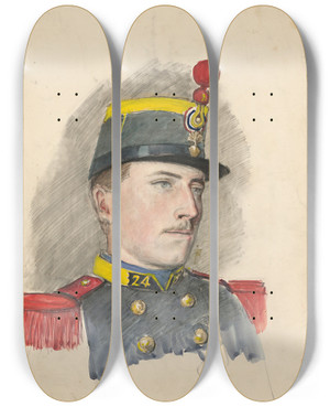 Triptych art skateboard deck of Ladislav Mednynszky Portrait Of A Soldier by Ladislav Mednyanszky (1852-1919)