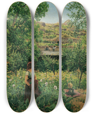 Triptych art skateboard deck of Theodor Von Hrmann Mdchen Im Mohn by Theodor Von Hormann (1840-1895)