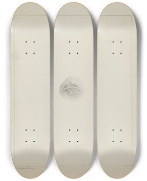 Triptych art skateboard deck of Carmel Wilson Trademark For Flagon by Carmel Wilson