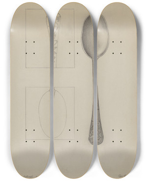 Triptych art skateboard deck of Grace Halpin Pewter Spoon by Grace Halpin