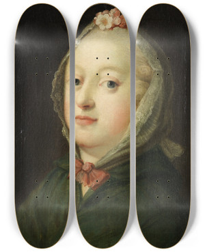 Triptych art skateboard deck of Carl Gustaf Pilo Louise Queen Of Denmark by Carl Gustaf Pilo (1711-1793)