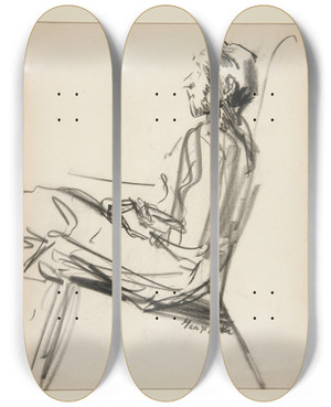 Triptych art skateboard deck of George Luks Seatedman by George Luks (1866-1933)