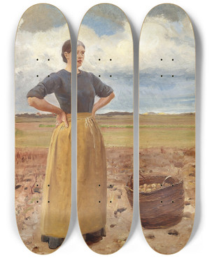 Triptych art skateboard deck of Michael Ancher Ung Pige by Michael Ancher (1849-1927)