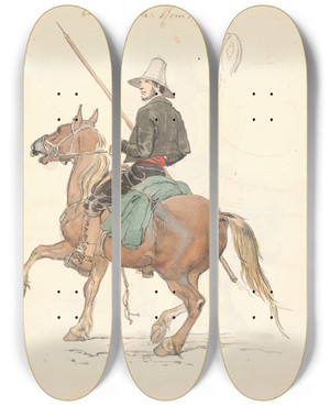 Triptych art skateboard deck of Johan Thomas Lundbye Campagnole Til Hest by Johan Thomas Lundbye (1818-1848)