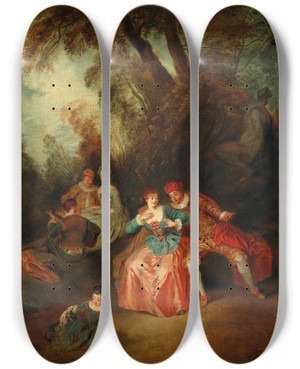 Triptych art skateboard deck of Circle Of Jean Baptiste Pater Fte Champtre by Circle Of Jean Baptiste Pater (1695-1736)