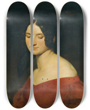 Triptych art skateboard deck of Joseph Hasslwander Dame In Indischrotem Kleid by Joseph Hasslwander (1812-1878)